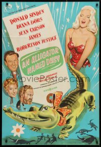 4t041 ALLIGATOR NAMED DAISY English 1sh 1957 artwork of sexy Diana Dors in skimpy outfit!