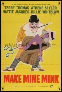 4t548 MAKE MINE MINK English 1sh 1961 artwork of Terry-Thomas stealing sexy woman's clothes!