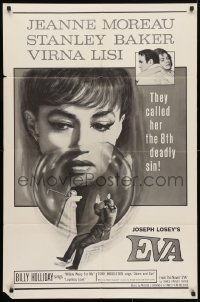 4t271 EVA 1sh 1965 Joseph Losey, wonderful art of sexy Jeanne Moreau and cast!