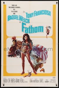 4t285 FATHOM 1sh 1967 art of sexy Raquel Welch in skydiving & action scenes by Tealdi!
