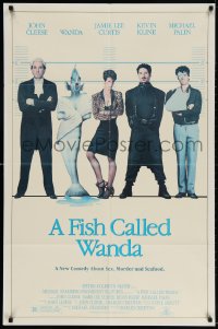 4t292 FISH CALLED WANDA 1sh 1988 John Cleese, Jamie Lee Curtis, Kline & Palin in police line up!