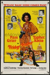 4t311 FRIDAY FOSTER 1sh 1976 artwork of sexiest Pam Grier with gun and camera!