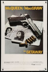 4t328 GETAWAY 1sh 1972 Steve McQueen, McGraw, Sam Peckinpah, cool gun & passports image!