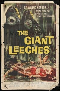 4t333 GIANT LEECHES 1sh 1959 rising from the depths of Hell to kill and conquer, great art!