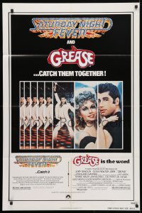 4t349 GREASE/SATURDAY NIGHT FEVER 1sh 1979 John Travolta dancing & with Olivia Newton-John!