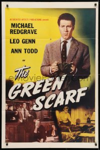 4t352 GREEN SCARF 1sh 1955 Michael Redgrave defends a blind/deaf/mute man accused of murder!