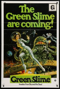 4t353 GREEN SLIME int'l 1sh 1969 cheesy sci-fi movie, art of sexy astronaut & monster by Vic Livoti