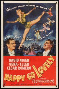 4t367 HAPPY GO LOVELY 1sh 1951 art of David Niven, Vera-Ellen & Cesar Romero, rhythm & romance!