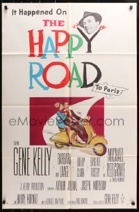 4t370 HAPPY ROAD 1sh 1957 romantic art of Gene Kelly & Barbara Laage riding on Vespa!