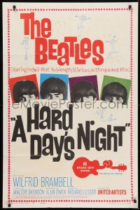 4t371 HARD DAY'S NIGHT 1sh 1964 The Beatles in their first film, rock & roll classic!