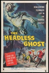 4t378 HEADLESS GHOST 1sh 1959 head-hunting teens lost in the haunted castle, Reynold Brown art!