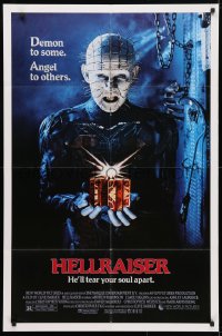 4t382 HELLRAISER 1sh 1987 Clive Barker horror, great image of Pinhead, he'll tear your soul apart!