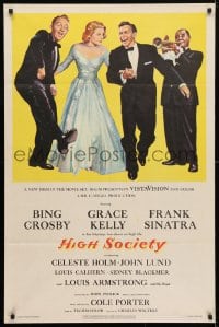 4t385 HIGH SOCIETY 1sh 1956 art of Frank Sinatra, Bing Crosby, Grace Kelly & Louis Armstrong!