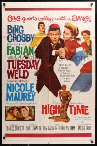 4t386 HIGH TIME 1sh 1960 Blake Edwards directed, Bing Crosby, Fabian, sexy young Tuesday Weld!