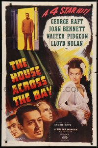 4t410 HOUSE ACROSS THE BAY 1sh R1948 George Raft, Joan Bennett, Walter Pidgeon, Lloyd Nolan!