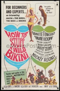 4t418 HOW TO STUFF A WILD BIKINI 1sh 1965 Annette Funicello, Buster Keaton, motorcycle & bikini art