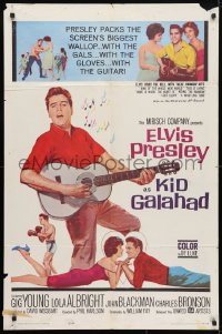 4t480 KID GALAHAD 1sh 1962 art of Elvis Presley singing with guitar, boxing & romancing!