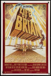 4t508 LIFE OF BRIAN 1sh 1979 Monty Python, great wacky artwork of Chapman running from mob!