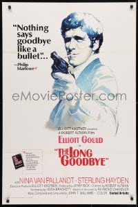 4t525 LONG GOODBYE int'l 1sh 1973 artwork of Elliott Gould as Philip Marlowe with gun by Vic Fair!