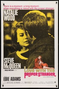 4t534 LOVE WITH THE PROPER STRANGER 1sh 1964 Natalie Wood & Steve McQueen, pink title design!