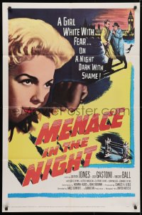 4t568 MENACE IN THE NIGHT 1sh 1958 a girl white with fear on a night dark with shame!