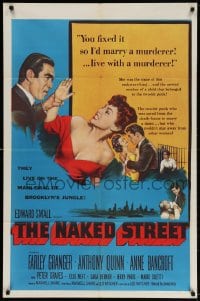 4t599 NAKED STREET 1sh 1955 Anthony Quinn arranges for Anne Bancroft to marry murderer Granger!