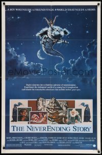 4t612 NEVERENDING STORY 1sh 1984 Wolfgang Petersen, fantasy art of Falcor & cast by Ezra Tucker!