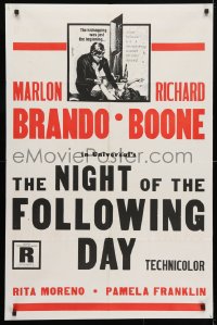 4t616 NIGHT OF THE FOLLOWING DAY military 1sh 1969 Marlon Brando, Boone, it assaults your senses!