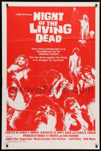 4t618 NIGHT OF THE LIVING DEAD 1sh R1978 George Romero zombie classic, they lust for human flesh!