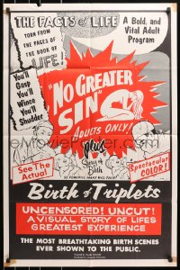 4t622 NO GREATER SIN/BIRTH OF TRIPLETS 25x38 1sh 1966 pseudo-documentaries giving the facts of life