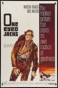 4t634 ONE EYED JACKS 1sh 1961 art of star & director Marlon Brando with gun & bandolier!