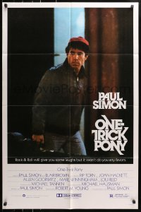 4t638 ONE TRICK PONY 1sh 1980 great c/u of Paul Simon holding guitar in case, rock & roll!
