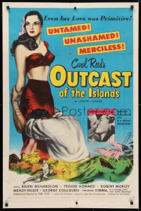 4t643 OUTCAST OF THE ISLANDS 1sh 1952 full-length art of exotic sexy Kerima, directed by Carol Reed