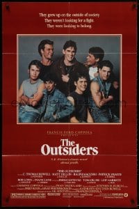 4t645 OUTSIDERS 1sh 1982 Coppola, S.E. Hinton, Howell, Dillon, Macchio & top cast, no border design!