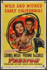 4t654 PASSION 1sh 1954 Cornel Wilde, Yvonne De Carlo, Lon Chaney Jr, early California!
