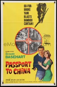 4t655 PASSPORT TO CHINA 1sh 1961 Richard Basehart tries to help Lisa Gastoni flee Red China!