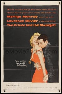 4t686 PRINCE & THE SHOWGIRL 1sh 1957 Laurence Olivier nuzzles sexy Marilyn Monroe's shoulder!