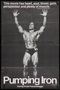 4t694 PUMPING IRON 1sh 1977 full-length image of body builder Ed Corney over black background!
