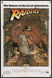 4t700 RAIDERS OF THE LOST ARK 1sh R1980s great art of adventurer Harrison Ford by Richard Amsel!