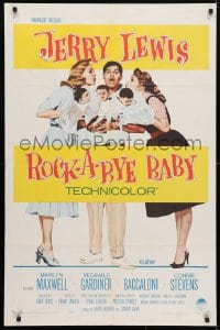 4t726 ROCK-A-BYE BABY 1sh 1958 Jerry Lewis with Marilyn Maxwell, Connie Stevens, and triplets!