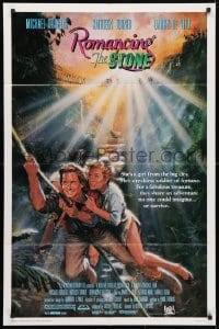 4t734 ROMANCING THE STONE 1sh 1984 Robert Zemeckis, art of Michael Douglas & Kathleen Turner!