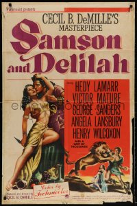 4t740 SAMSON & DELILAH 1sh 1949 art of Hedy Lamarr & Victor Mature, Cecil B. DeMille!