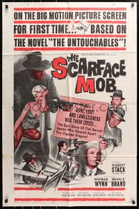 4t751 SCARFACE MOB 1sh 1962 Barbara Nichols, cool art of Robert Stack as Eliot Ness!