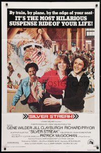 4t776 SILVER STREAK 1sh 1976 art of Gene Wilder, Richard Pryor & Jill Clayburgh by Gross!