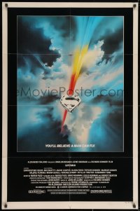4t841 SUPERMAN 1sh 1978 D.C. comic book superhero Christopher Reeve, cool Bob Peak logo art!