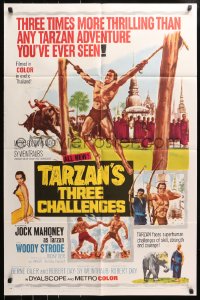 4t863 TARZAN'S THREE CHALLENGES 1sh 1963 Edgar Rice Burroughs, artwork of bound Jock Mahoney!