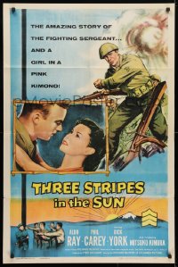4t889 THREE STRIPES IN THE SUN 1sh 1955 Aldo Ray hated all Japanese until Mitsuko Kimura!
