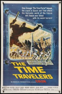 4t898 TIME TRAVELERS 1sh 1964 cool Reynold Brown sci-fi art of the crack in space and time!