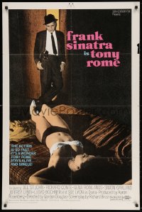 4t905 TONY ROME 1sh 1967 cool image of Frank Sinatra as private eye + sexy half-naked girl on bed!
