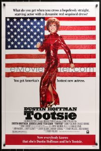 4t908 TOOTSIE style B 1sh 1982 great full-length image of Dustin Hoffman in drag by American flag!